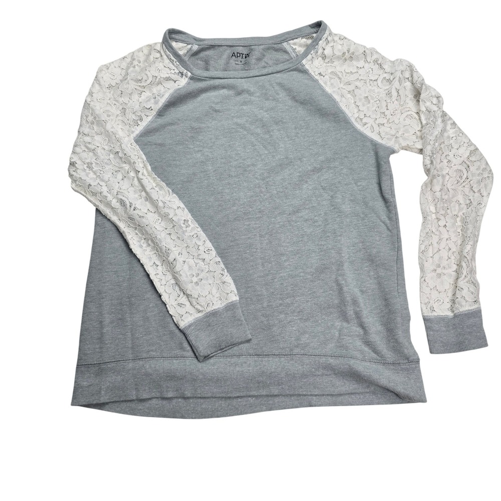 Apt 9 Lace Sleeve Sweatshirt Womens Small Gray Raglan Floral Top